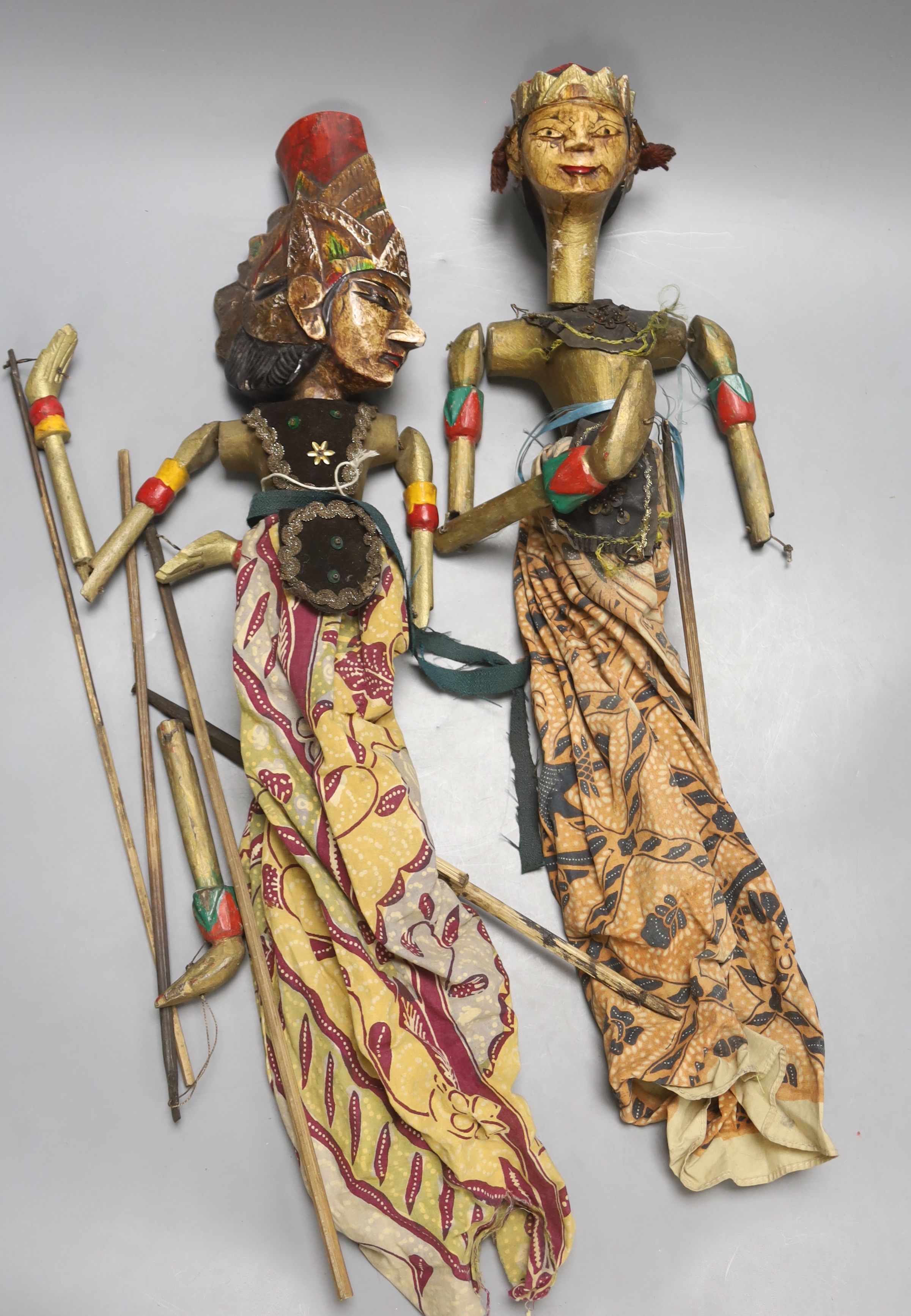 Two Japanese painted hand-held puppets